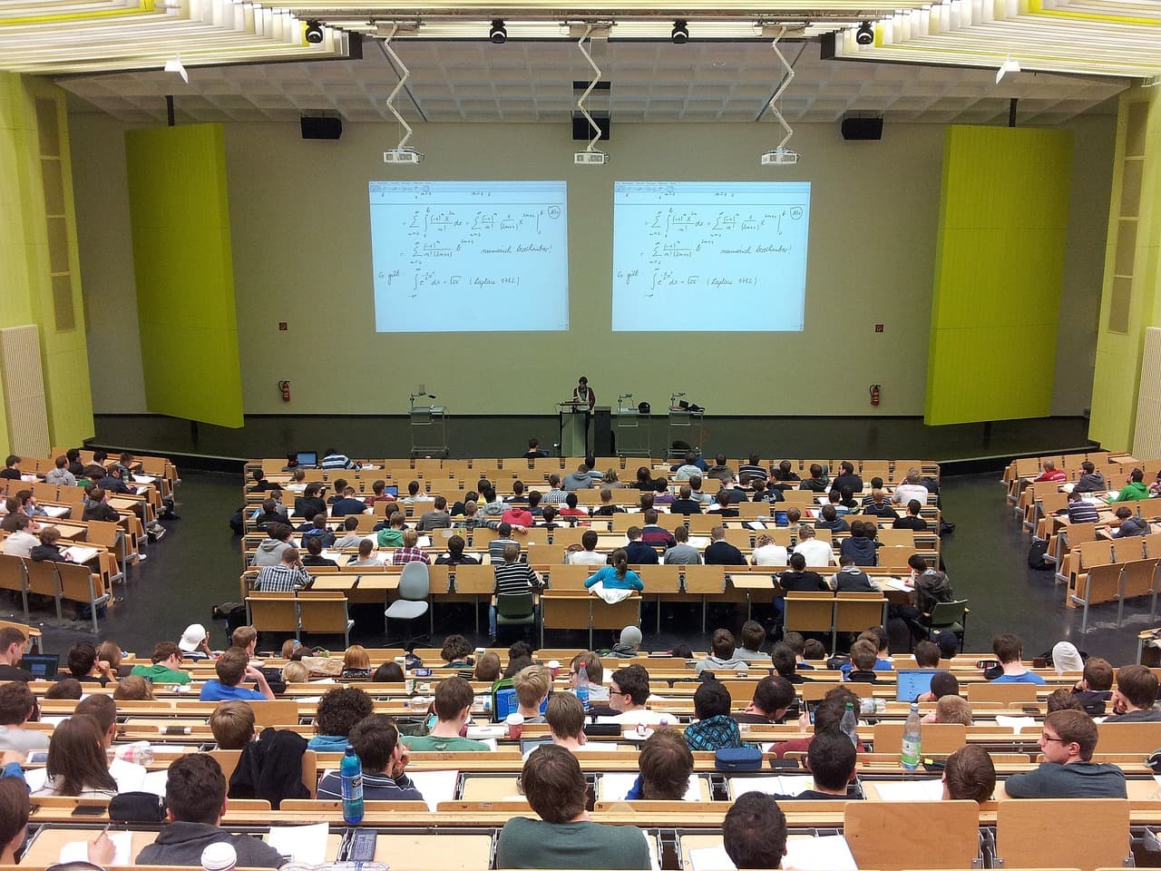 University lecture hall with students and professor
