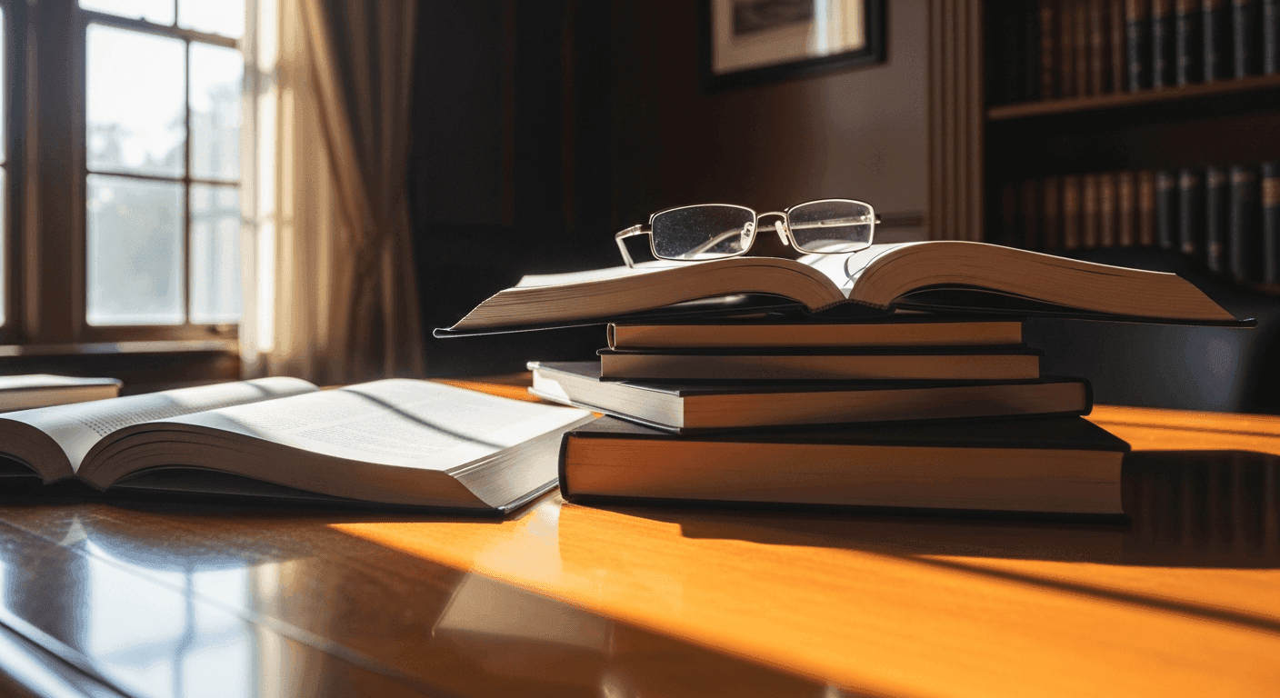 Leadership journals and research on a desk